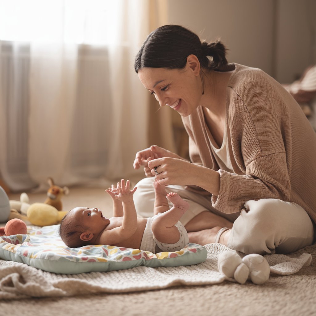 playing with a newborn baby